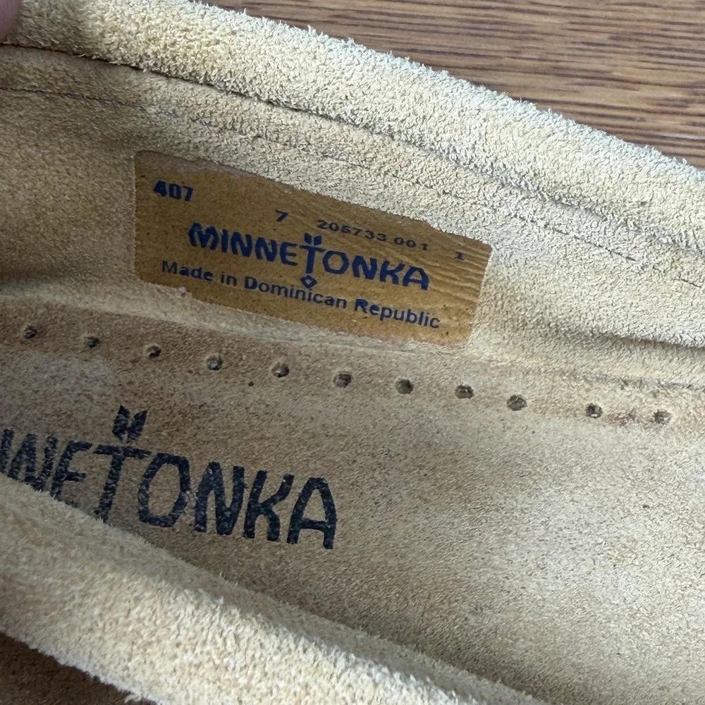 MINNETONKA Women's Side 7 Moccasins Leather Slip On Loafers Shoes 407 Tan